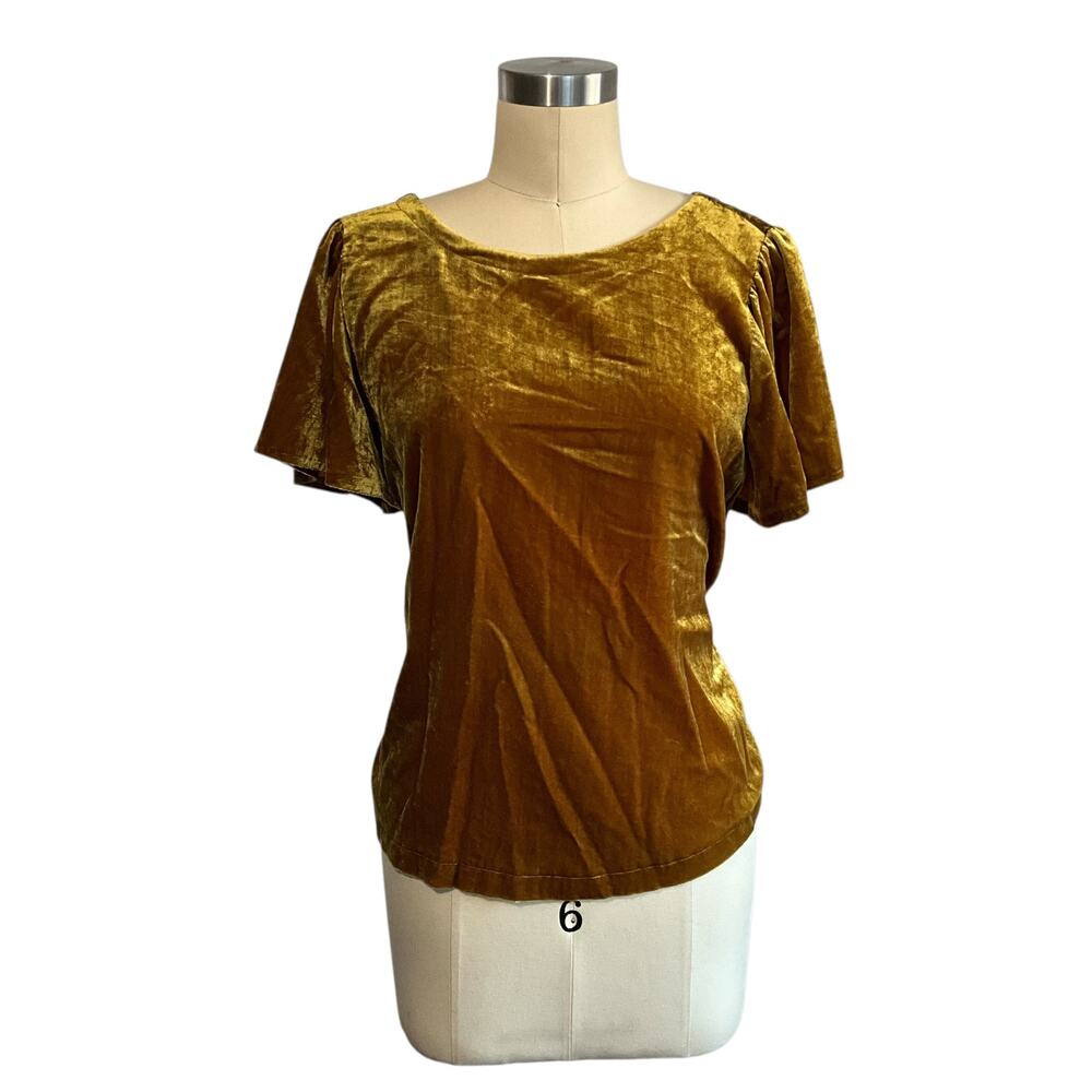 Loft Petite Golden Velvet Party Top: Size M